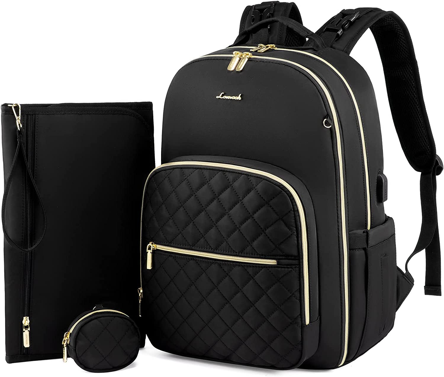 Diaper Bag Backpack, YOUIGIFTS Quilted Baby Bag with Changing Pad