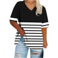thumbnail image 2 of FDGIU Women's Plus Size Summer Tops 2025 - Casual Color Block V-Neck T-Shirts, Loose Fit Short Sleeve Trendy Tees, 2 of 4