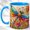 Blue, variant on Rainbow Dragonfly Coffee Mug, Floral Insect Mug, Ceramic 11 oz