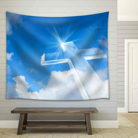 Eastern Tapestry Wall - wall26 - Christian Cross Over a Beautiful Sky Background, for Holiday, Christmas, Easter and Religion Designs - Fabric Wall Tapestry Home Decor - 51x60 inches
