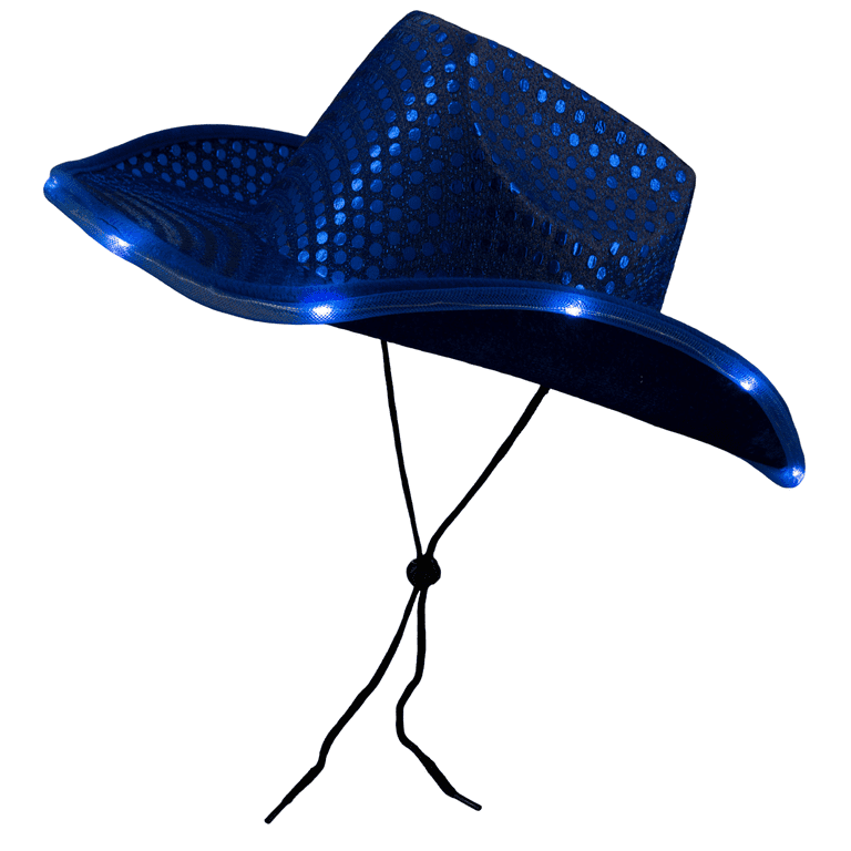 Light up LED Flashing Sequin Cowboy Hat (Blue) by PartyGlowz  display picture 1