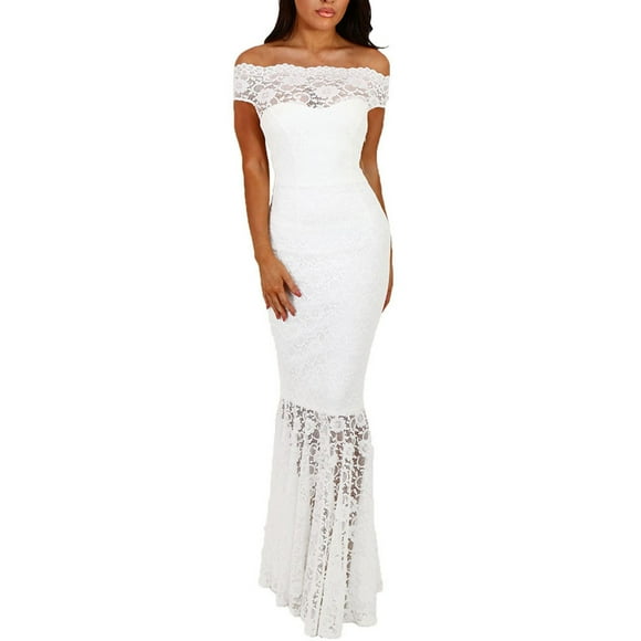 Gspmoly Women Dress, Women'S Floral Lace One-Line Shoulder Off Shoulder Bag Hip Wedding Mermaid Dress Cocktail Dress up to 60% Off
