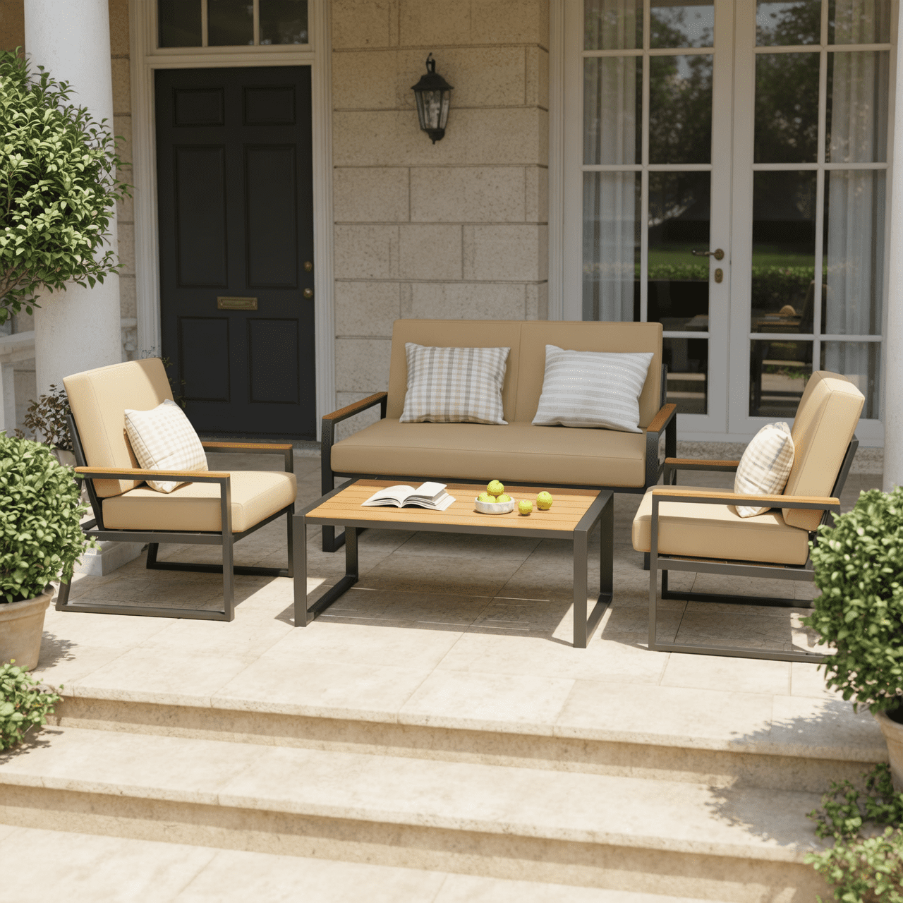Aiho 4 Pieces Patio Furniture Set, All-Weather Outdoor Conversation Set with Coffee Table & Removable Cushions, Perfect for Patio, Garden, Yard, Beige