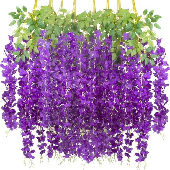 12 Pack Artificial Flowers Silk Wisteria Vine Ratta Hanging Flower (Red)