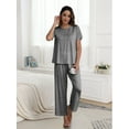 thumbnail image 2 of Gleelist Women 2 Piece Pajamas Sets Round Neck Splicing Design Short Sleeve Tops Elastic Waist Pants Sleepwear Loungewear, 2 of 8