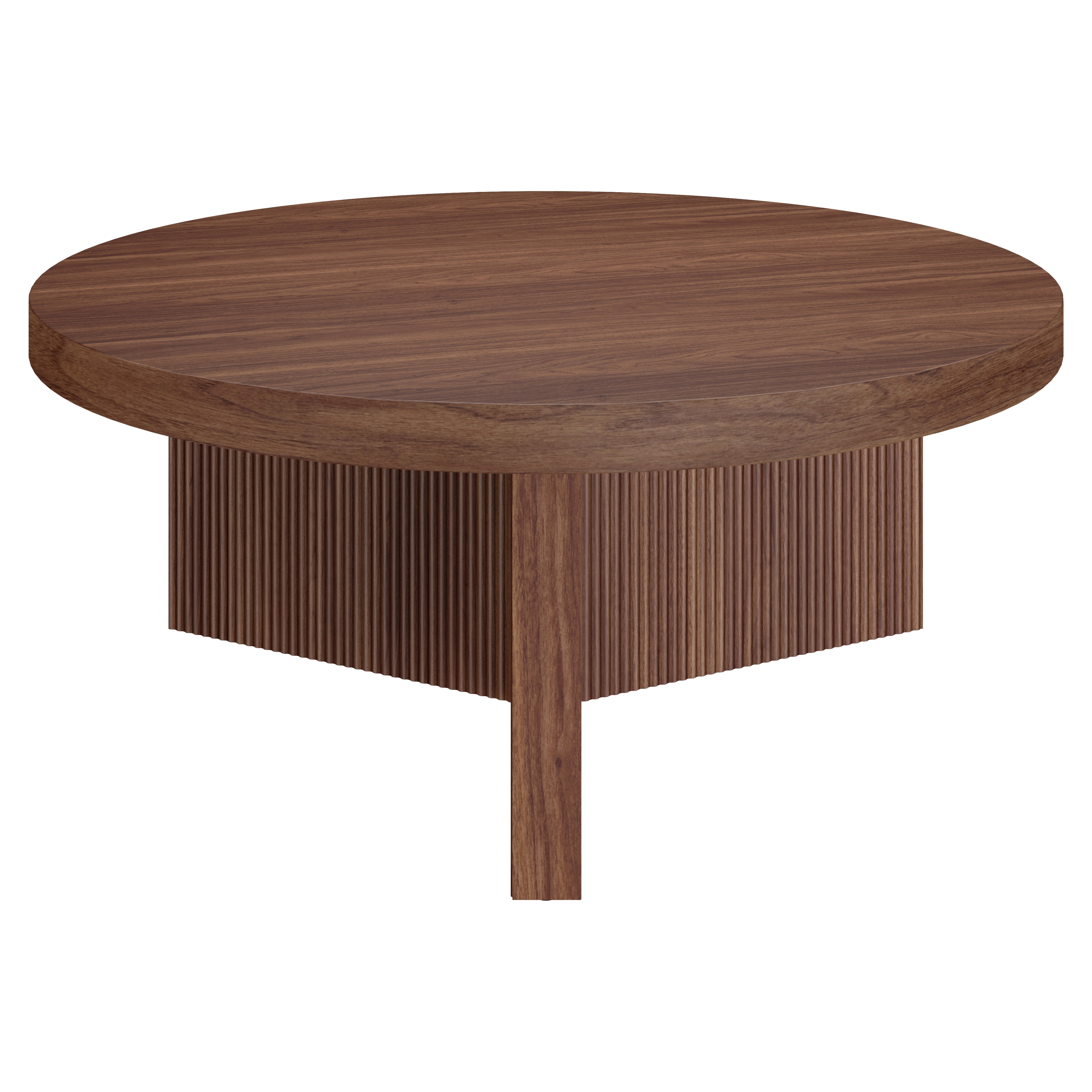 Holm 36" Wide Round Fluted Coffee Table in Satin Walnut