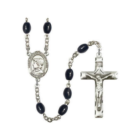 St. Elizabeth Ann Seton Silver-Plated Rosary 8x6mm Black Onyx Beads Crucifix Size 1 3/4 x 1 medal charm