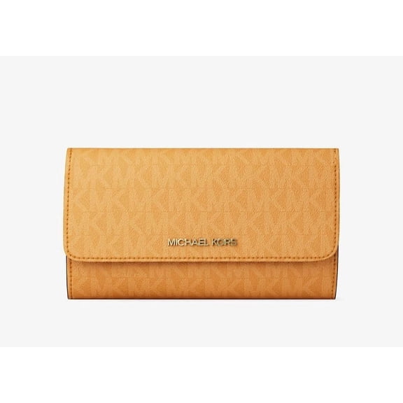 Michael Kors Jet Set Travel Large Trifold Leather/PVC Wallet Rad Orange