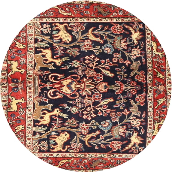 Ahgly Company Indoor Round Traditional Saffron Red Animal Area Rugs, 3' Round