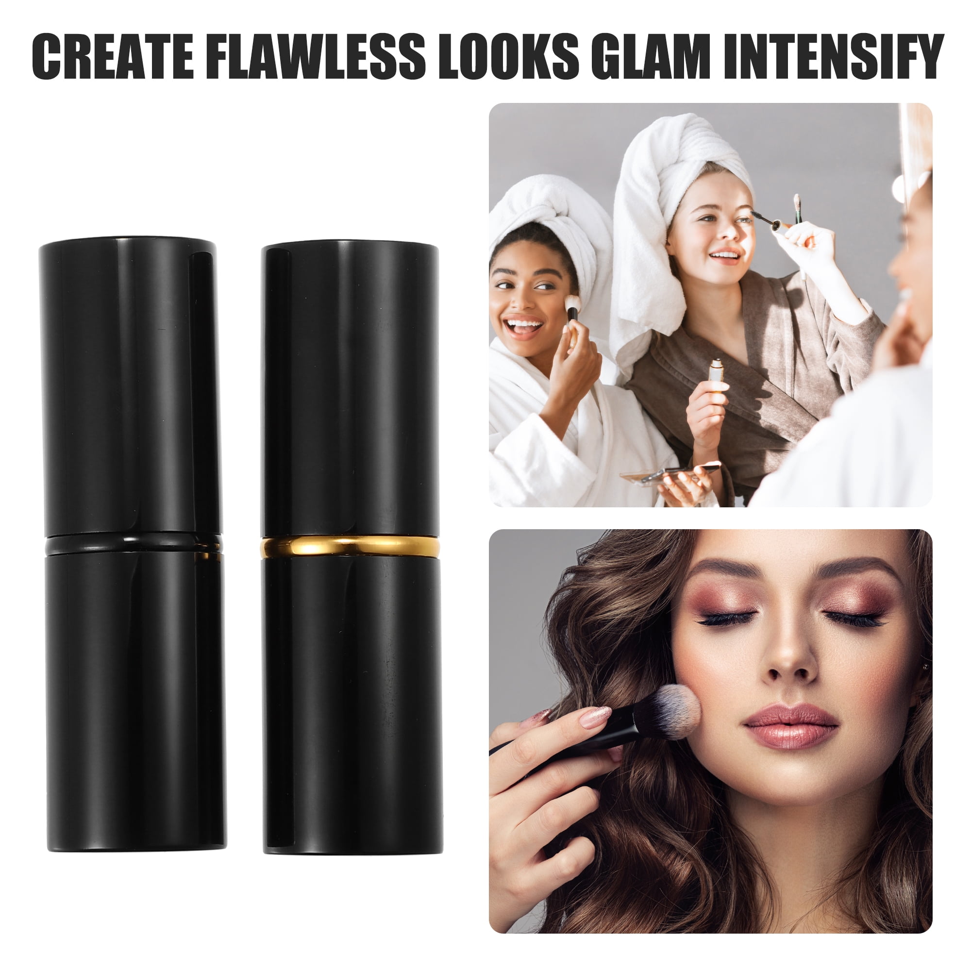 Unique Bargains Makeup Brush Kit Travel Retractable Angled Brush Highlight Black 2 Pcs