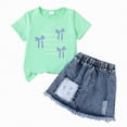 thumbnail image 4 of TOWED22 Girls Clothes Toddler Little Girl 2 Piece Summer Butterfly Print Outfit T Shirt + Denim Skirt Set(D,2-3 Y), 4 of 4