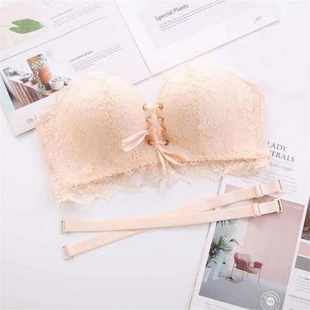 

Ladies Drawstrings Push Up Lace Bra Strapless Underwear Gathering Bra for Women Summer New
