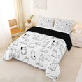 thumbnail image 2 of Homewish Minimalist Cartoon Cat Full Size Comforter Sets,Kawaii Animal Bedding Comforter Set,White,Black Reversible,3 Pieces,1 Comforter and 2 Pillowcases, 2 of 7