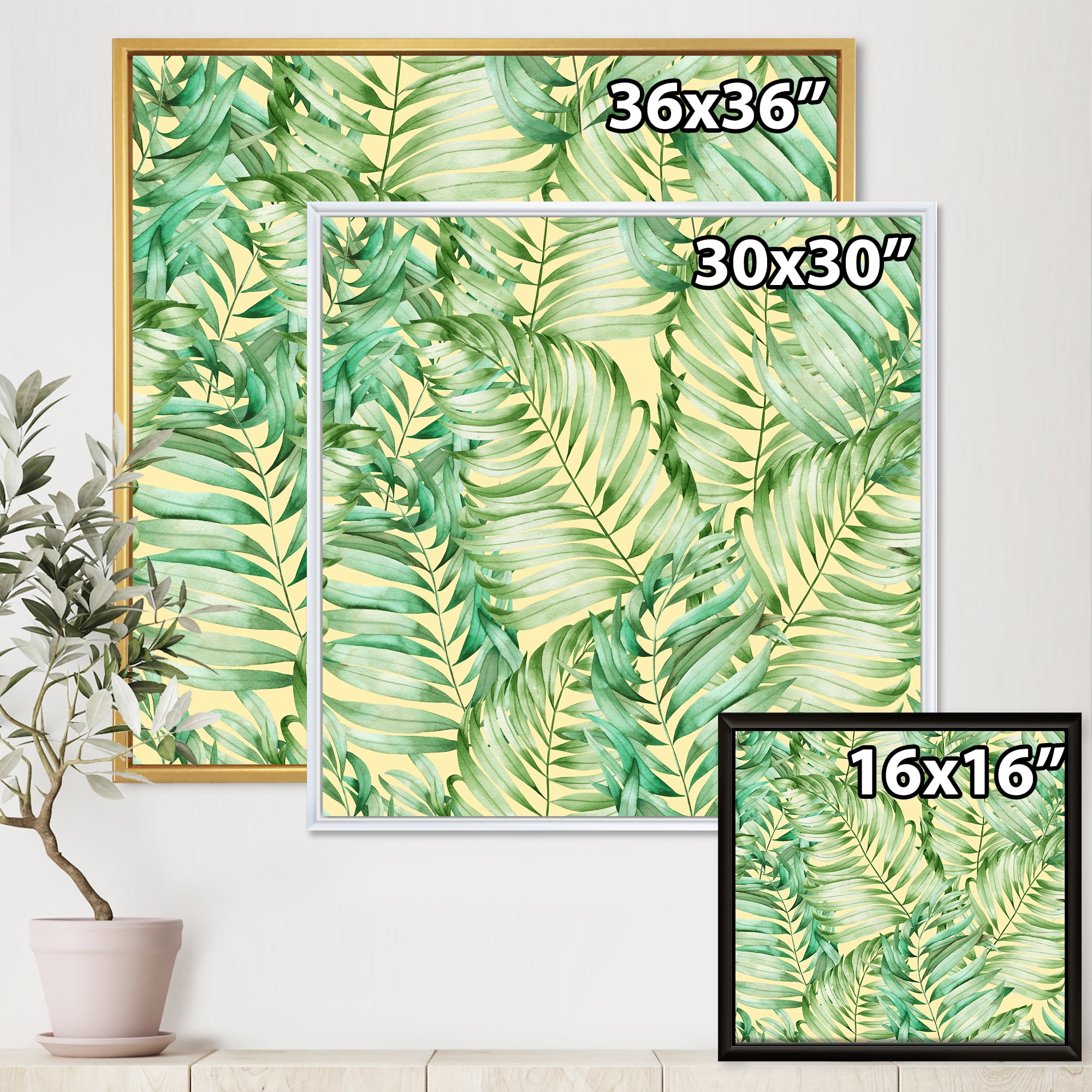 Designart 'Tropical Green Leaves of Monstera' Tropical Framed Canvas Wall Art Print