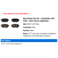 thumbnail image 2 of Rear Brake Pad Set - Compatible with 2020 - 2022 Toyota Highlander 2021, 2 of 2