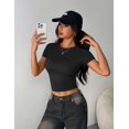 thumbnail image 3 of Zeagoo Women Crewneck Slim Fitted Short Sleeve T Shirts Cute Stretchy Bodycon Basic Tee Tops, 3 of 6