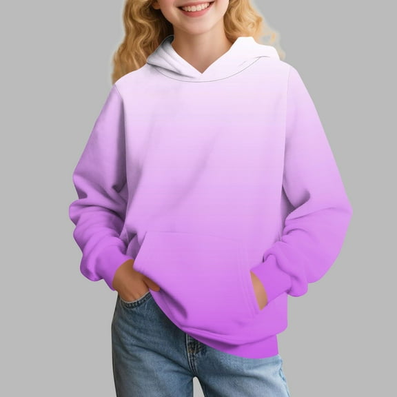 Oversized Hoodies for Teen Girls, Kids Cute Gradient Pullover Tops Long Sleeve Sweatshirt with Pocket New Girls Casual Long Sleeve Shirts Purple 5 Years