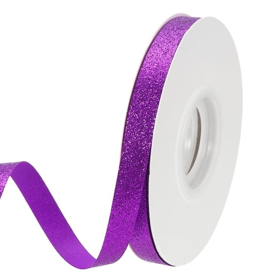 Uxcell Purple Metallic Glitter Ribbon Roll, 3/8 Inch x 25 Yards Sparkly Ribbon Single Sided Cut Edge Design Gift Wrapping Fabric Rolls for DIY Crafts Wedding Party Home Decor
