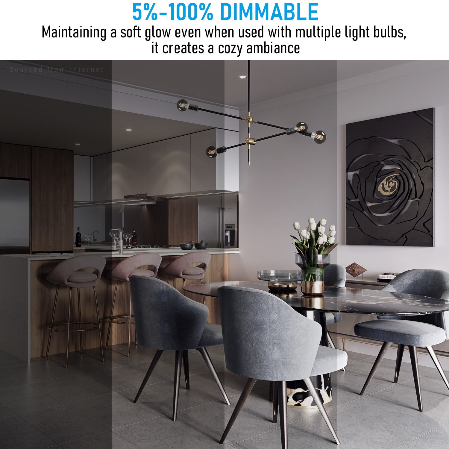 3 Pack G25 LED Globe Light Bulbs, Smoke Gray Glass, Dimmable, E26 Base Vintage Edison Bulb, 4000K Cool White