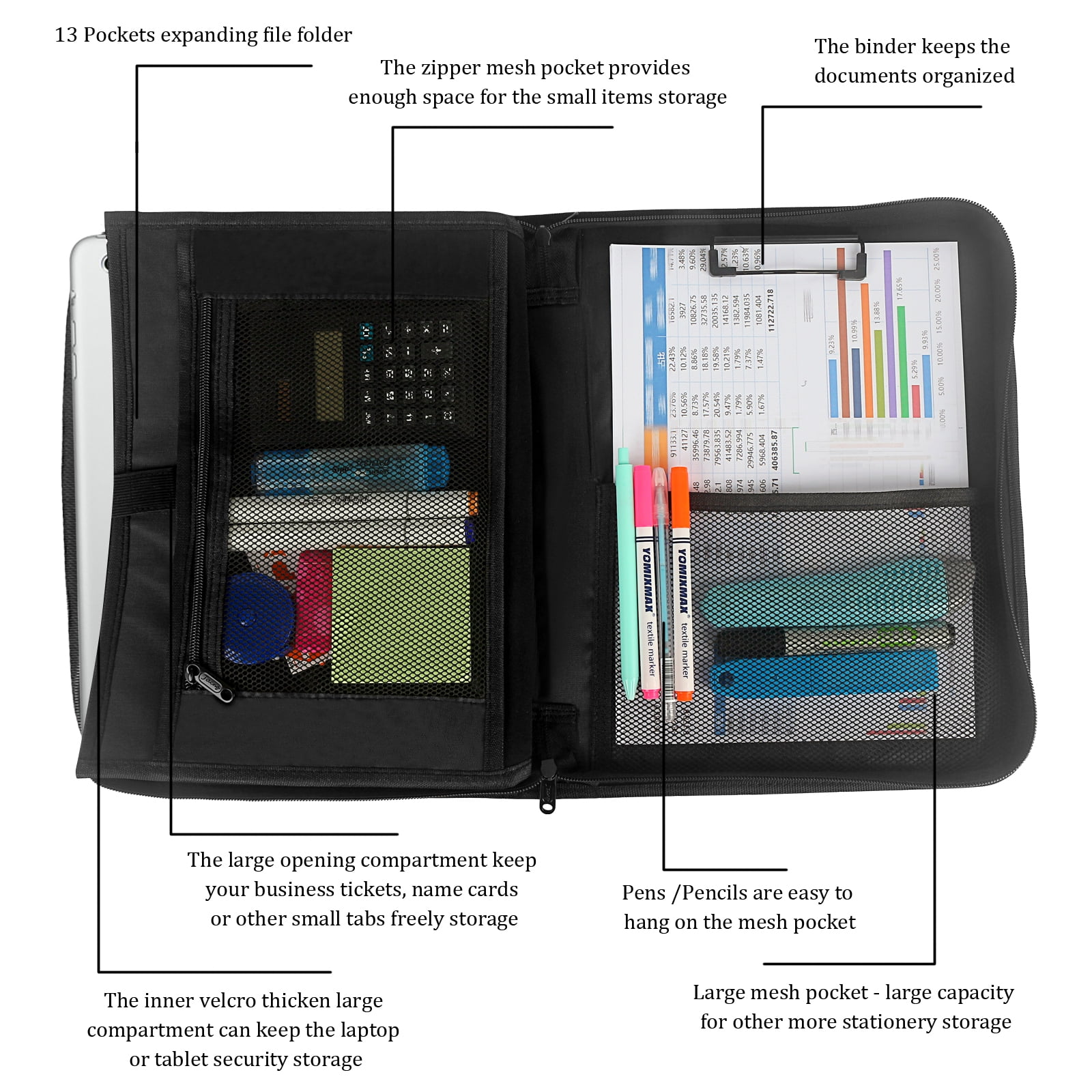 13 Pockets Accordian Expanding File Organizer with Handle & Labels for Home Trave School Office Dark Grey