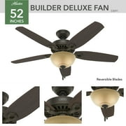 Hunter - Builder Indoor Ceiling Fan With Light, 52-inch, New Bronze, Traditional-style, 3-speed WhisperWind Motor, 53091, for living rooms, bedrooms, home offices, kitchens