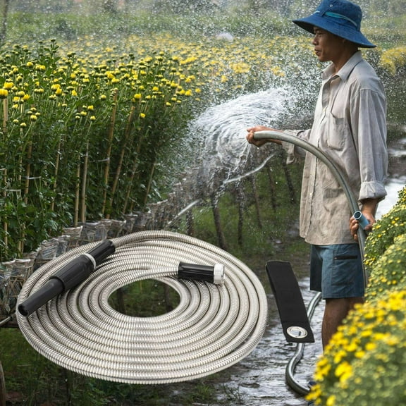 25inch Stainless Steel Garden Hose Flexible Durable Water Hose For Outdoor Yard Car Washing Irrigation Fogging Pipes Heavy Duty Metal Hose