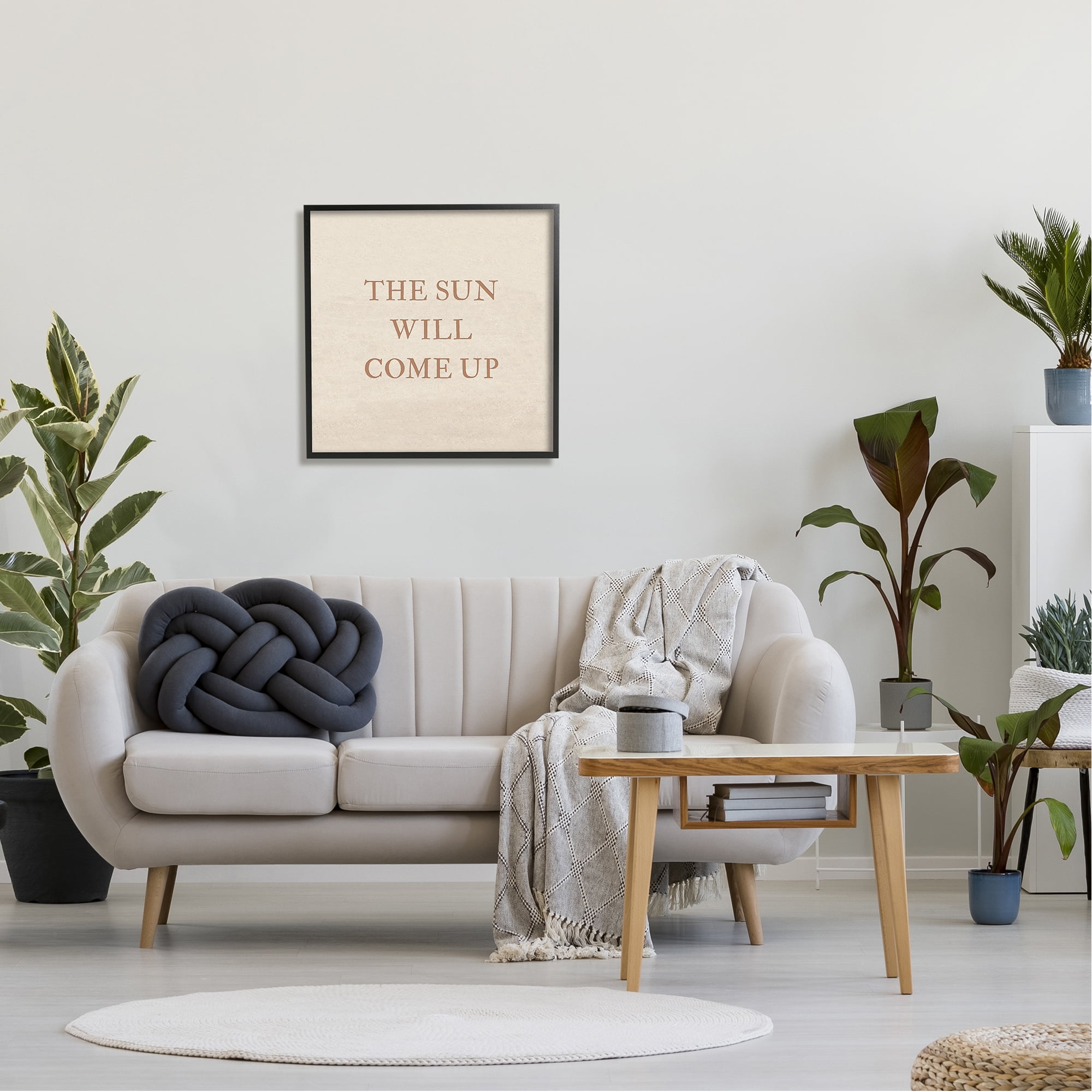 Stupell Industries Sun Will Come Up Phrase Inspirational Painting Black Framed Art Print Wall Art, 24 x 24