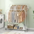 thumbnail image 5 of Double Rods Garment Rack with Wheels, Clothing Rack for Hanging Clothes,4 Hooks, Multi-functional Bedroom Clothes Rack, Black, 5 of 18