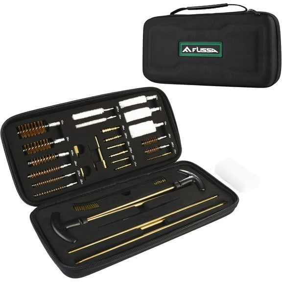 FLISSA Gun Cleaning Kit Universal, Gun Cleaning Kit with Solid Brass Rod, Brush, Mops, Jags & Portable Case,Universal Gun Cleaning Supplies for All Types of Shotguns, Rifles, Pistols Gifts for Men
