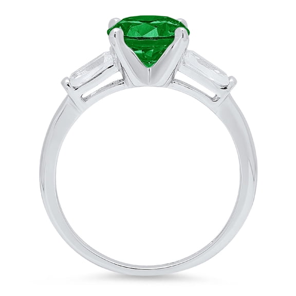 2 ct Round Cut Simulated Emerald Three-Stone Engagement Ring for Women in 18K White Gold