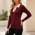 thumbnail image 4 of Edvintorg Womens Sweater Color Block V Neck Long Sleeve Lightweight Knit Sweaters Fall Top Woman Clothes Wine M, 4 of 6