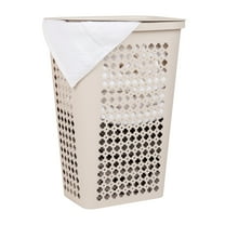 Mind Reader Slim Tapered Laundry Hamper with Lid, Clothes Basket with Swiss Cross Cut-Outs, Lightweight & Ventilated, Plastic, Ivory