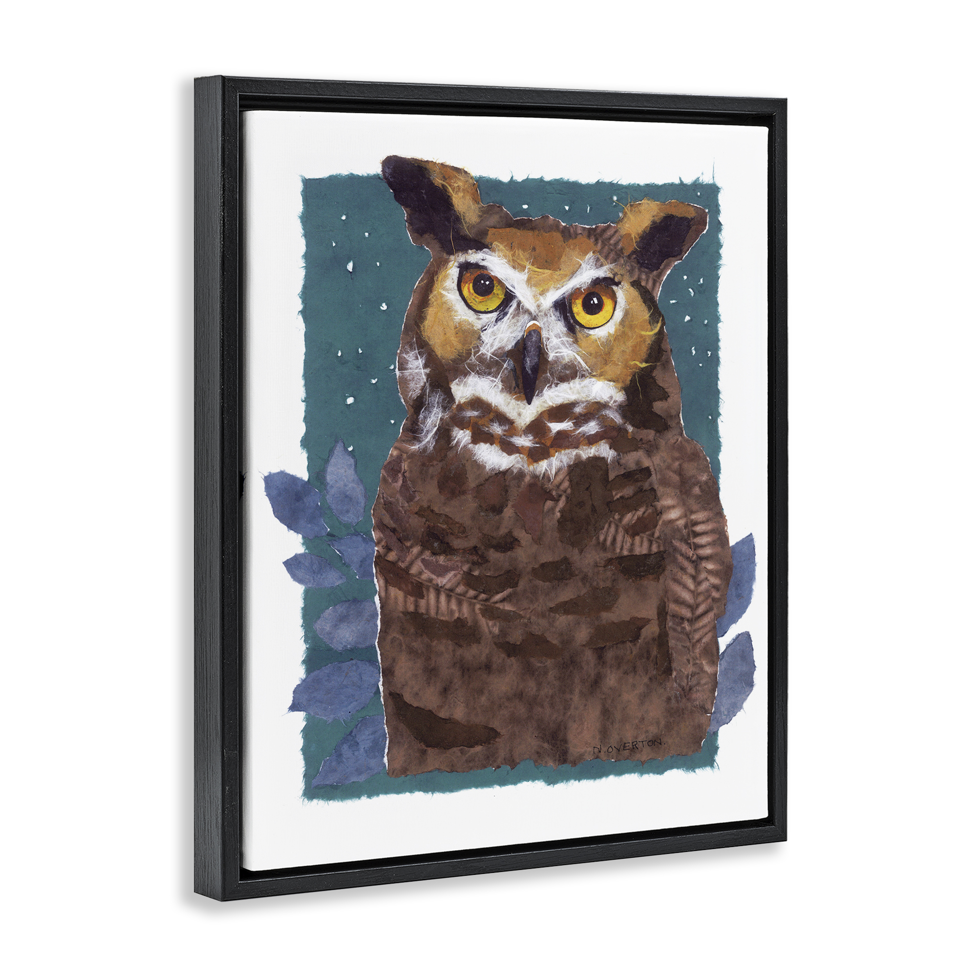Stupell Industries Stern Owl Portrait Animals & Insects Painting Black Floater Framed Canvas Art Print Wall Art, 25 x 31
