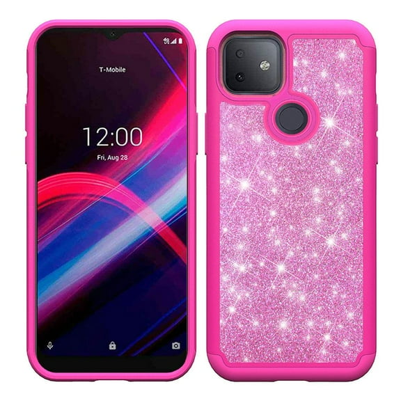 For Revvl 5g Glitter Bling Shinny Hybrid Case Cover - Hot Pinkhot Pink