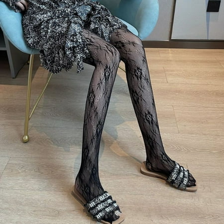 

Women Pantyhose Hollow Out Lace Girls Vintage Solid Color Stockings Clubwear