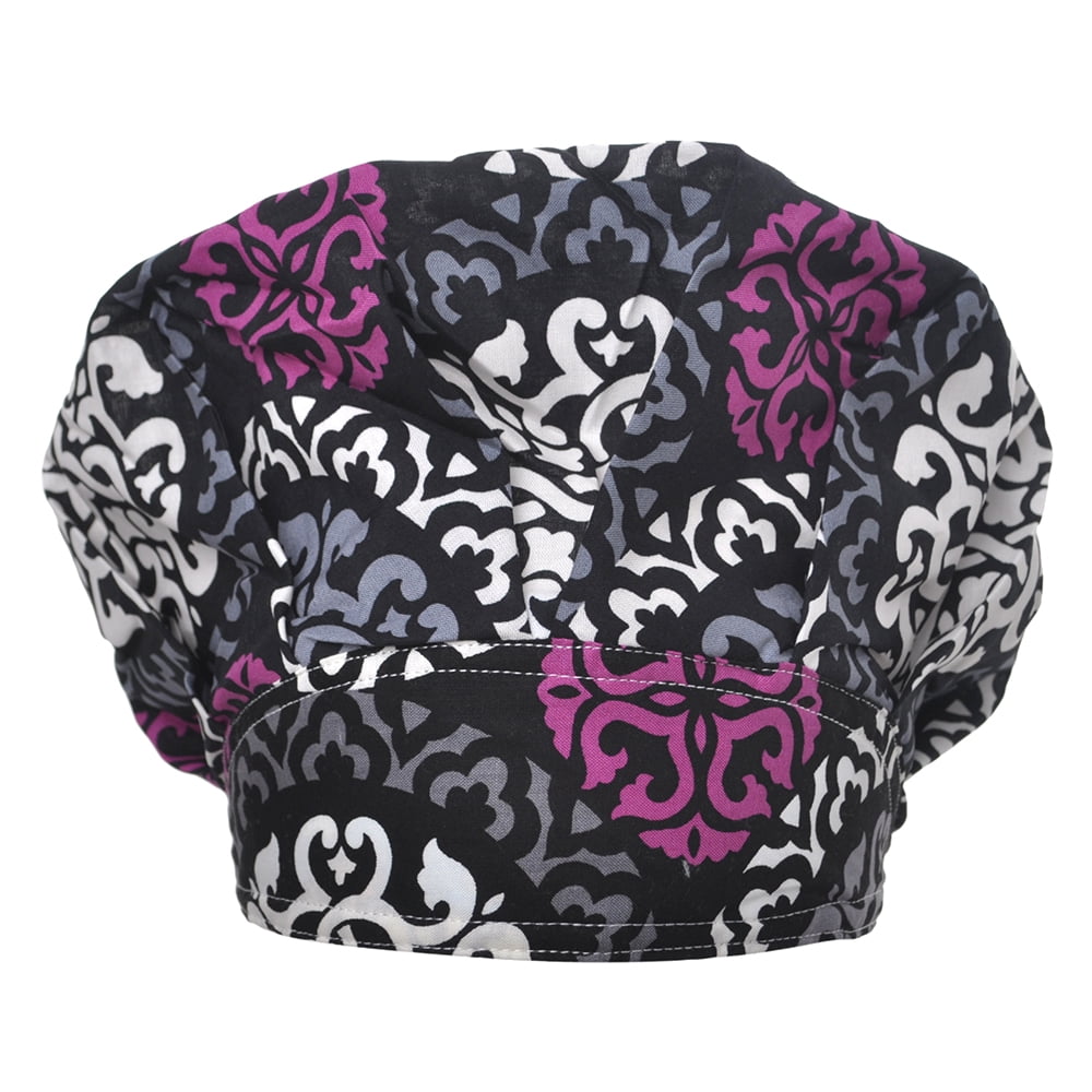 Black /& White Floral Bouffant Ponytail Combo Scrub Hat