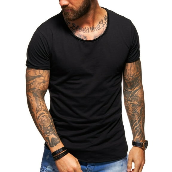 Behype. Men's Basic Crewneck Casual Fashion Hipster T-Shirt Longline Tee D-1703 (Black,S)
