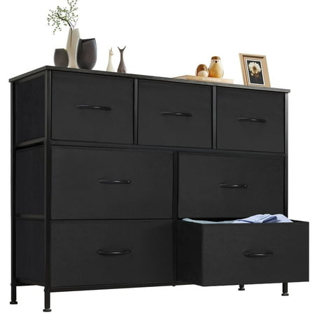 WM 7 Drawer Dressers for Bedroom Fabric Chest of Drawers Storage Organizer,39.3"Dx11.8"W x 30.3"H,Black