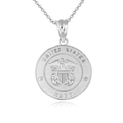 .925 Sterling Silver United States Navy Officially Licensed Shield Eagle Anchor Emblem Medallion Pendant Necklace (Pendant with 20" chain)