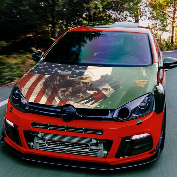 Eagle American And Mexican Flag for Car Hood Sticker All Weather Automotive Exterior Accessories Universal Fit Hood Stickers for Cars, Trucks, SUV, Vehicle Decoration, Suv Customization, Patriotic De