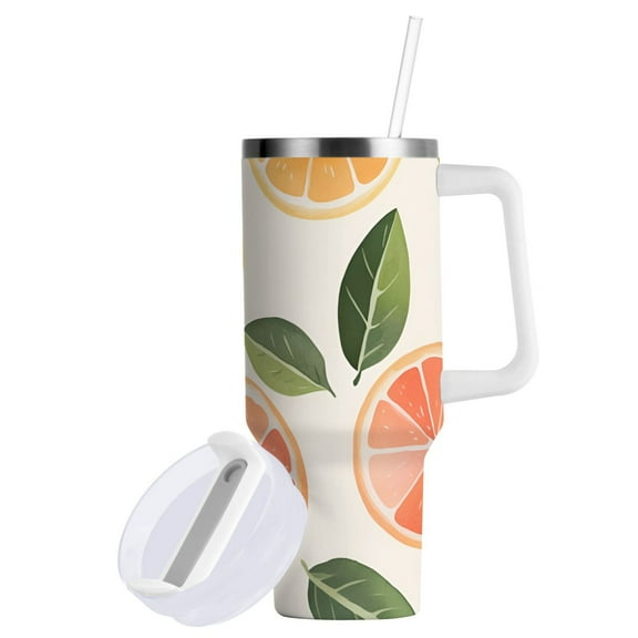 Yayeee 40oz Stainless Steel Tumbler with Straw and Handle Double-Wall Insulated Travel Water Bottle, Watercolor Orange