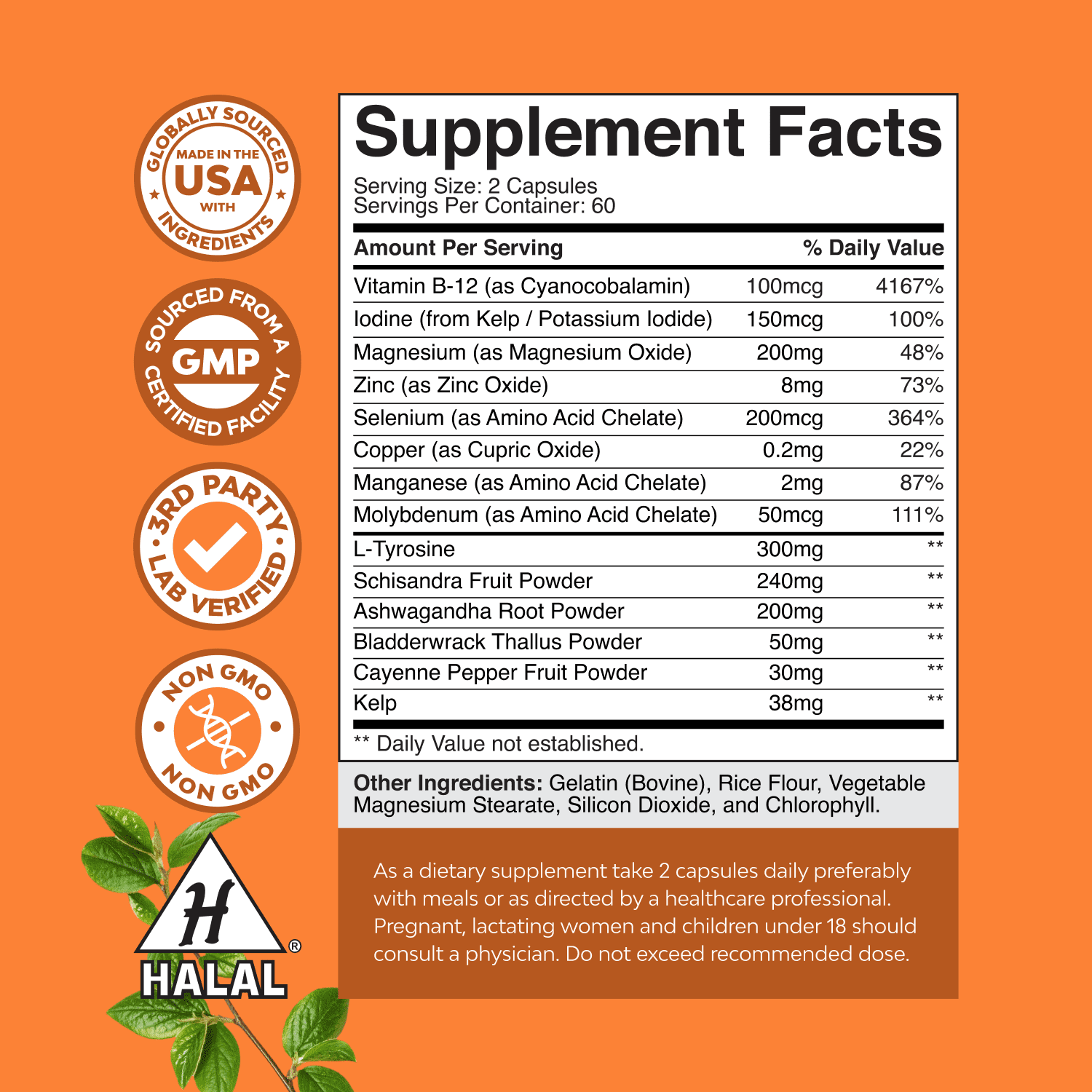 Nature’s Craft Herbal Adrenal & Thyroid Support Supplement with Iodine and L-Tyrosine, 120 Capsules
