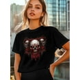 thumbnail image 6 of Women's T-Shirt Terror Skull Short Sleeve Casual Tee Classic Crew Neck T Shirt for Women Black, M, 6 of 7
