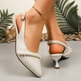 thumbnail image 5 of Purcolt Womens Pearl PU Leather Heels Sandals Elegant Pointed Toe Slingback Stilettos with Ankle Strap Summmer Dress Pumps Shoes for Party Weeding Office, 5 of 9