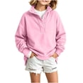 thumbnail image 6 of BLVB Girls Oversized Sweatshirt Kids Fashion Button Stand Collar Pullover Long Sleeve Tops Fall Clothing for 5-15 Years(Pink,7-8 Years), 6 of 9