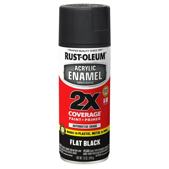 6 Pack, Black, Rust-Oleum Automotive Flat Acrylic Enamel 2X Spray Paint-271918, 12 oz