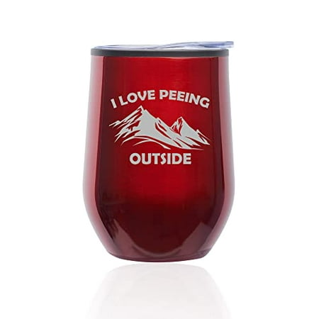 

Stemless Wine Tumbler Coffee Travel Mug Glass with Lid I Love Peeing Outside Funny Hiking Camping Outdoors (Red)