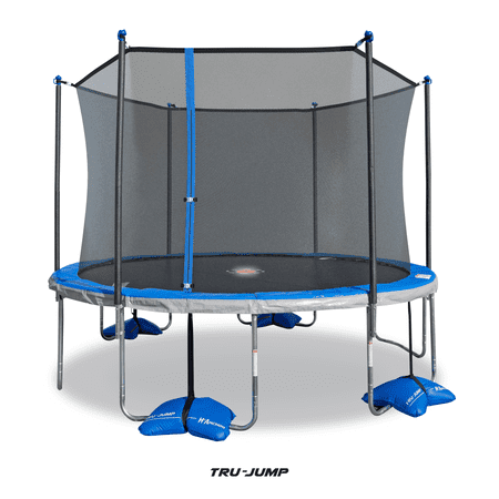 Trujump 12-Foot Trampoline, with Enclosure and Spin-N-Light, Blue (Box 1 of 2)