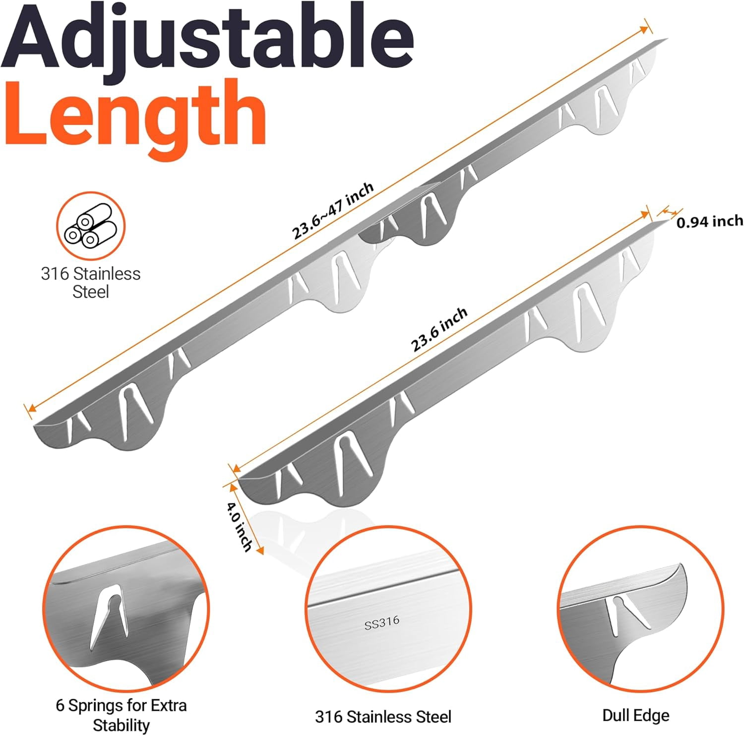 ABCISI Stove Counter Gap Covers, 316 Stianless Steel Stove Gap Filler Oven Side Gap Filler, Won't Melt Like Silicone or Corrode Away With Salt Like 304 Stainless Steel(23.6 Inches,2 PACK)