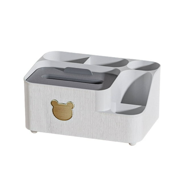 2 in 1 Desktop Facial Tissue Box Divided Space Saving Holder for Tissue Paper TV Remote Pencils Sticky Notes